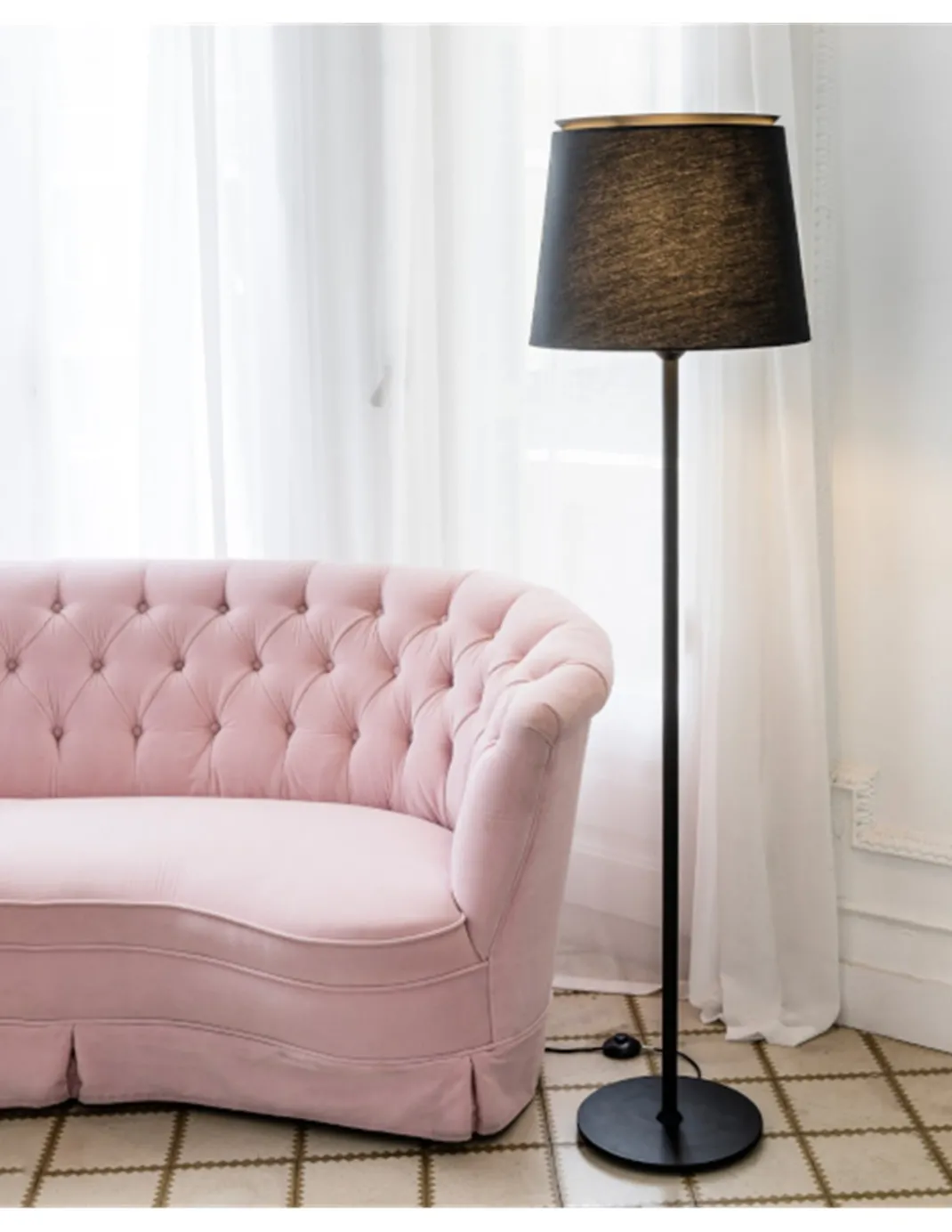 Lámpara de pie Savoy - Faro - Lámpara con pantalla textil para salón