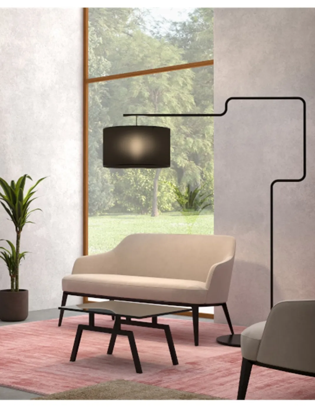Lámpara de pie Zig – Pujol – Lámpara tipo arco negra, 180-220 cm