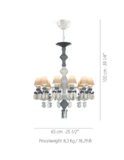 Lámpara de techo de araña de porcelana en blanco y negro– Chandelier Negro 12, 24, 40 brazos – Lladró