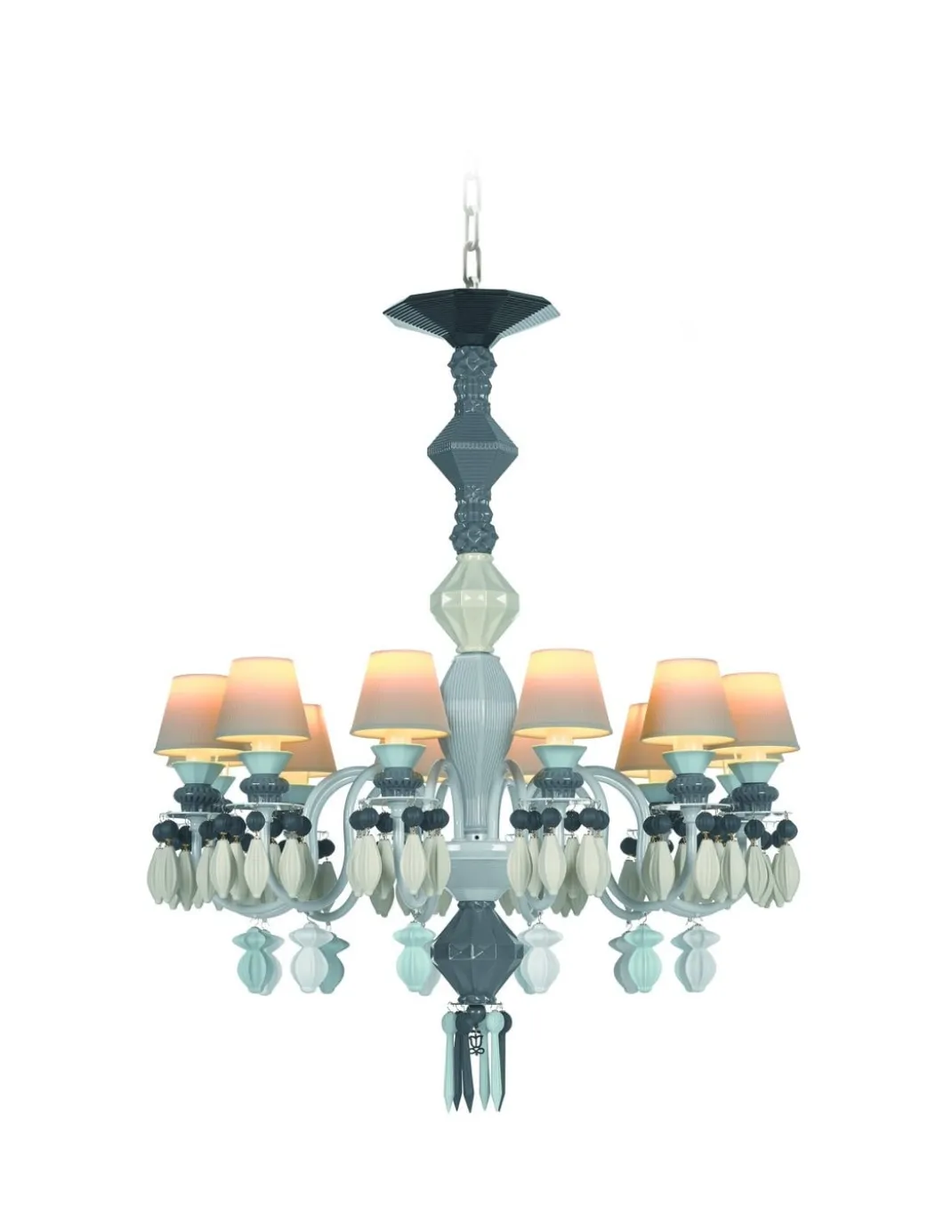 Lámpara de techo de araña de porcelana en blanco y negro– Chandelier Negro 12, 24, 40 brazos – Lladró