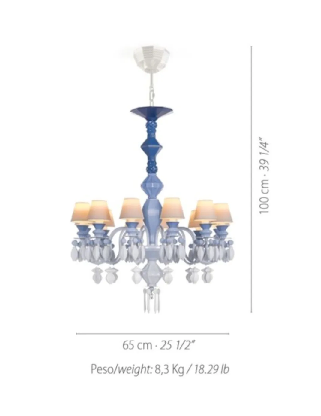Lámpara de techo de araña de porcelana azul– Chandelier 12, 24, 40 brazos – Lladró