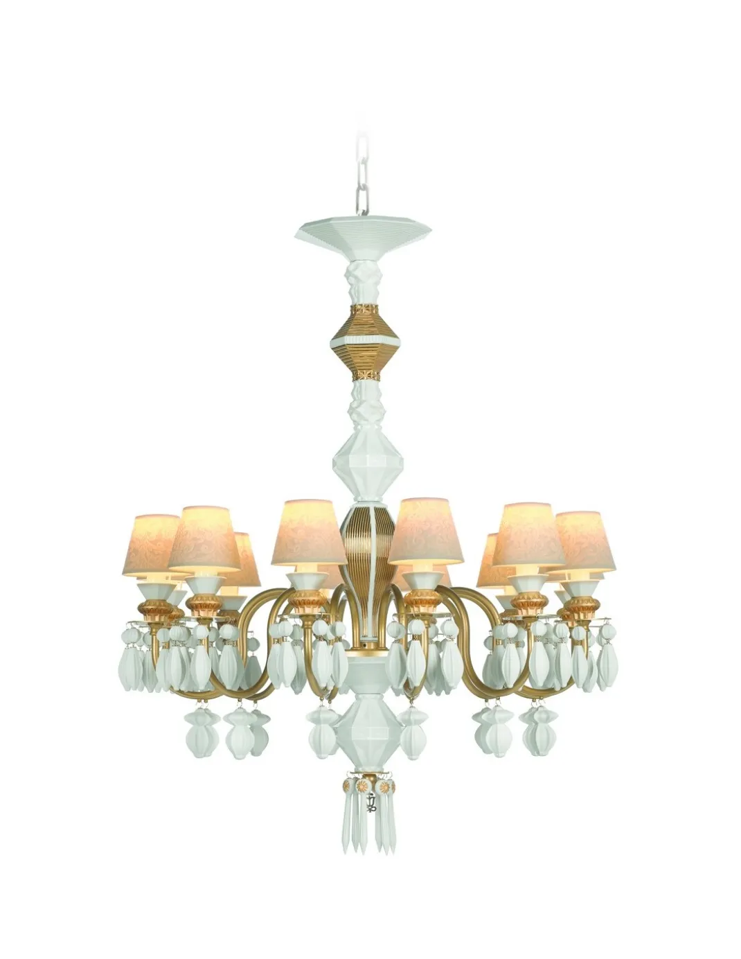 Lámpara de techo de araña de porcelana en lustre oro– Chandelier 12, 24, 40 brazos – Lladró