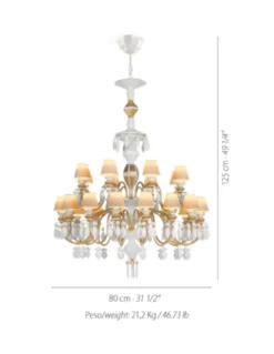 Lámpara de techo de araña de porcelana en lustre oro– Chandelier 12, 24, 40 brazos – Lladró