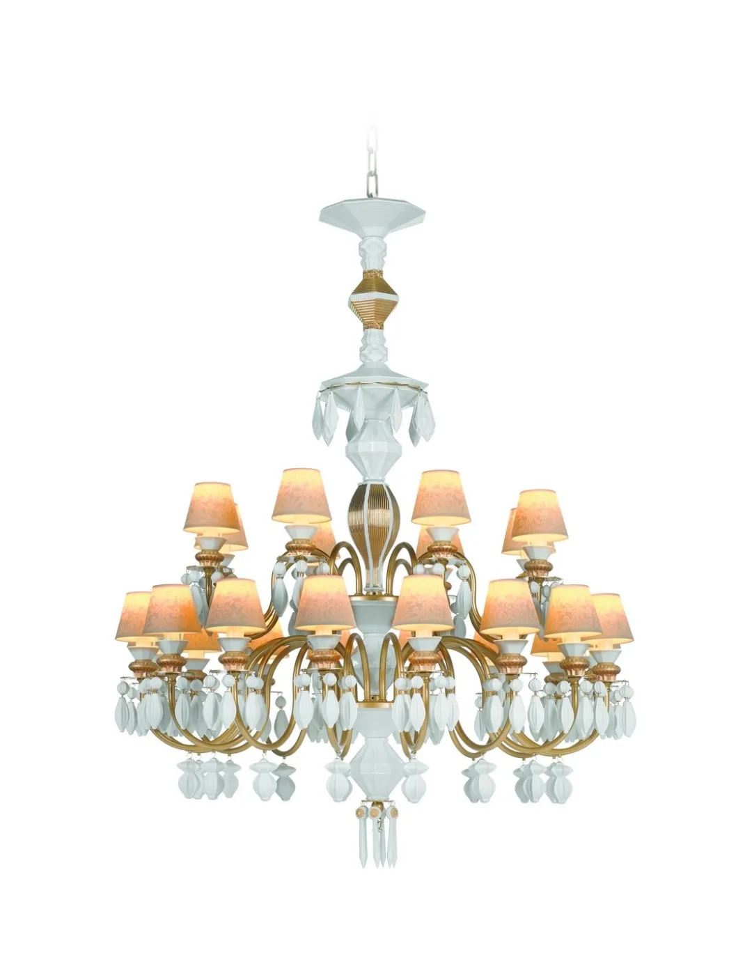Lámpara de techo de araña de porcelana en lustre oro– Chandelier 12, 24, 40 brazos – Lladró