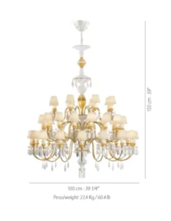 Lámpara de techo de araña de porcelana en lustre oro– Chandelier 12, 24, 40 brazos – Lladró