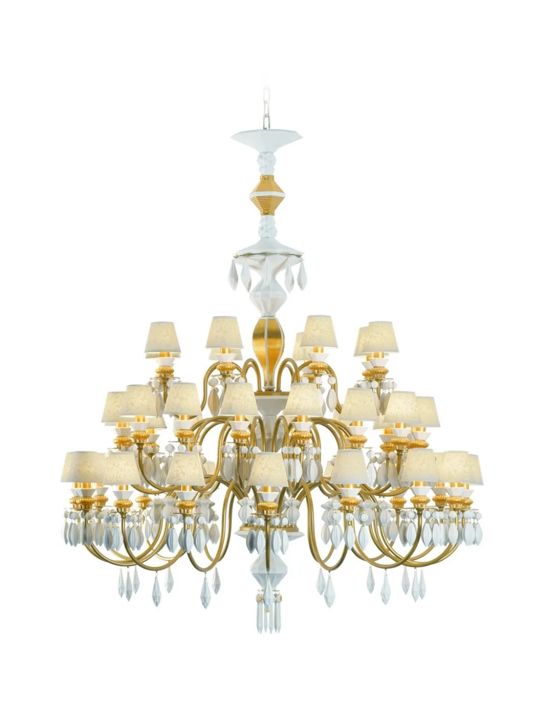 Lámpara de techo de araña de porcelana en lustre oro– Chandelier 12, 24, 40 brazos – Lladró