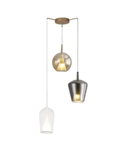 Lámpara de techo Elsa – Mantra – Colgante de 3 luces, pantallas de cristal multicolor