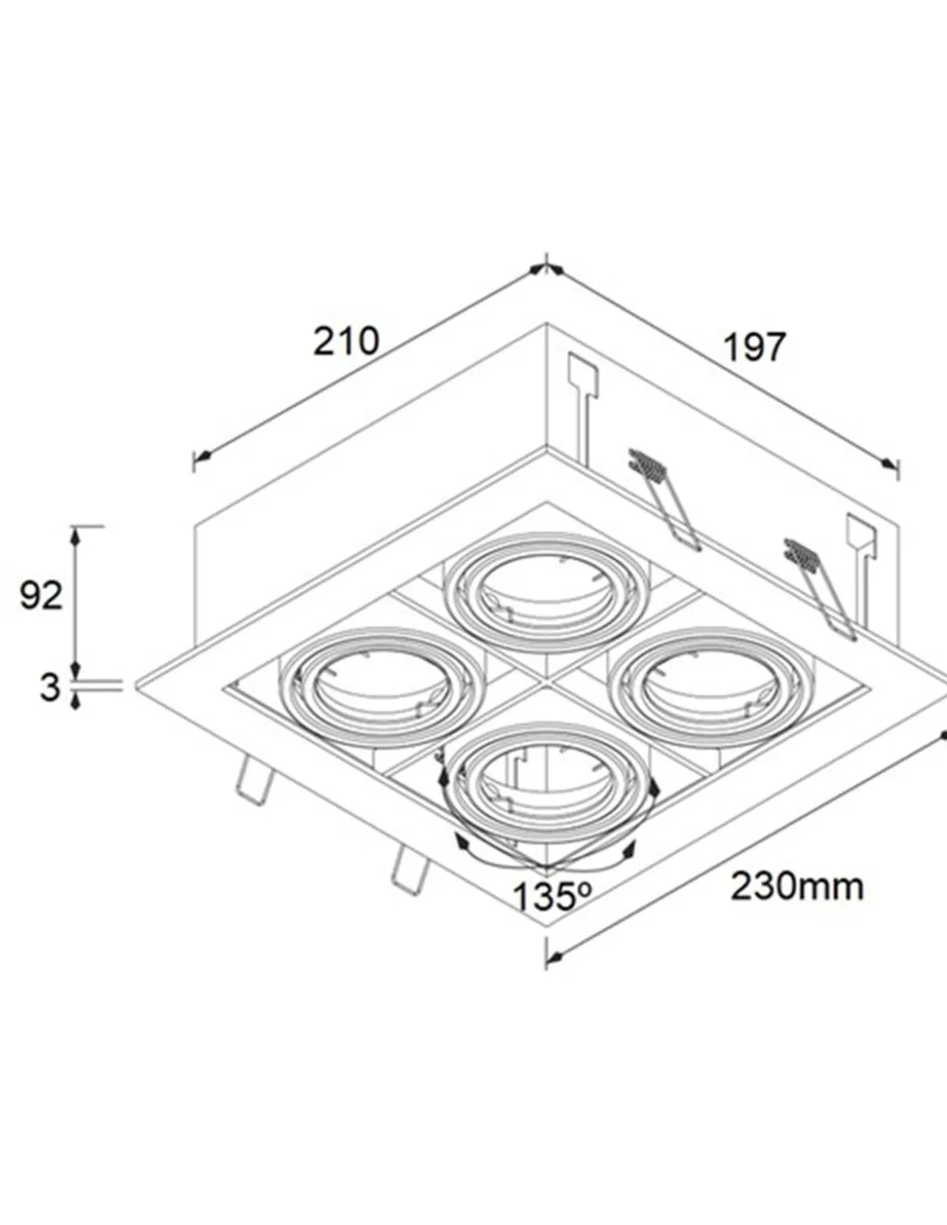 Lámpara de techo empotrable - Conalux - Lámpara cuadrada con 4 focos orientables