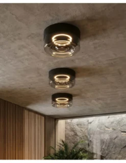 Lámpara de techo/pared Eclipse - ACB - Mini plafón LED decorativo de cristal fumé, IP65 idóneo para baño