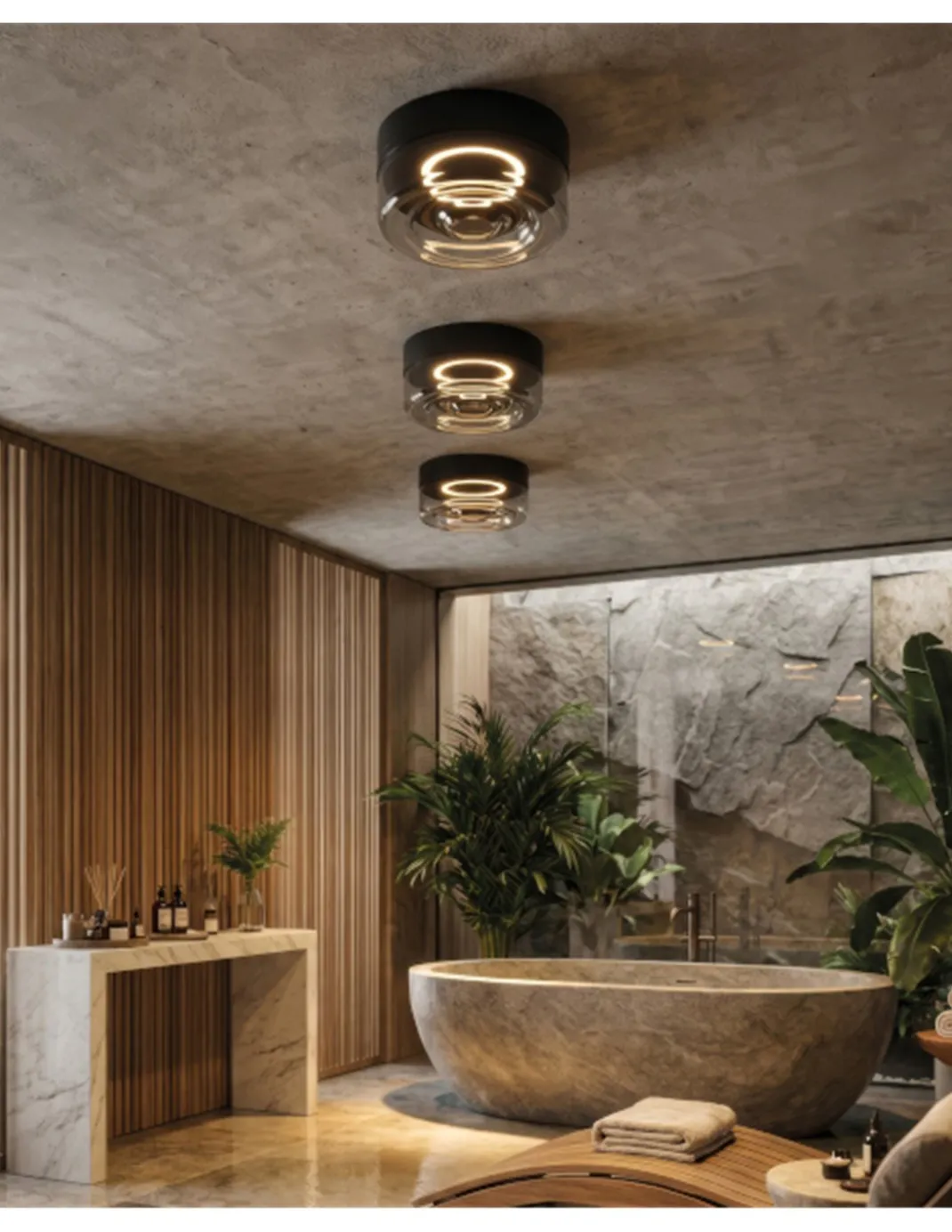 Lámpara de techo/pared Eclipse - ACB - Mini plafón LED decorativo de cristal fumé, IP65 idóneo para baño