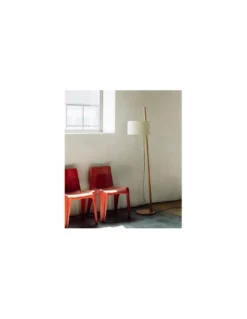 Lámpara Linood – Milan - Lámpara de pie de madera de roble y pantalla ajustable en altura de 100% lino
