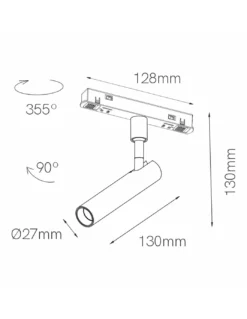 Lámpara para carril magnético 48V Alp – Beneito & Faure – Proyector orientable LED 2700K / 3000K, Aluminio blanco o negro