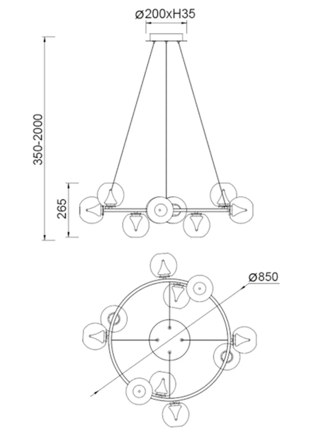 Plafón de techo Andrómeda - Mantra - Colgante circular de vidrio con múltiples luces