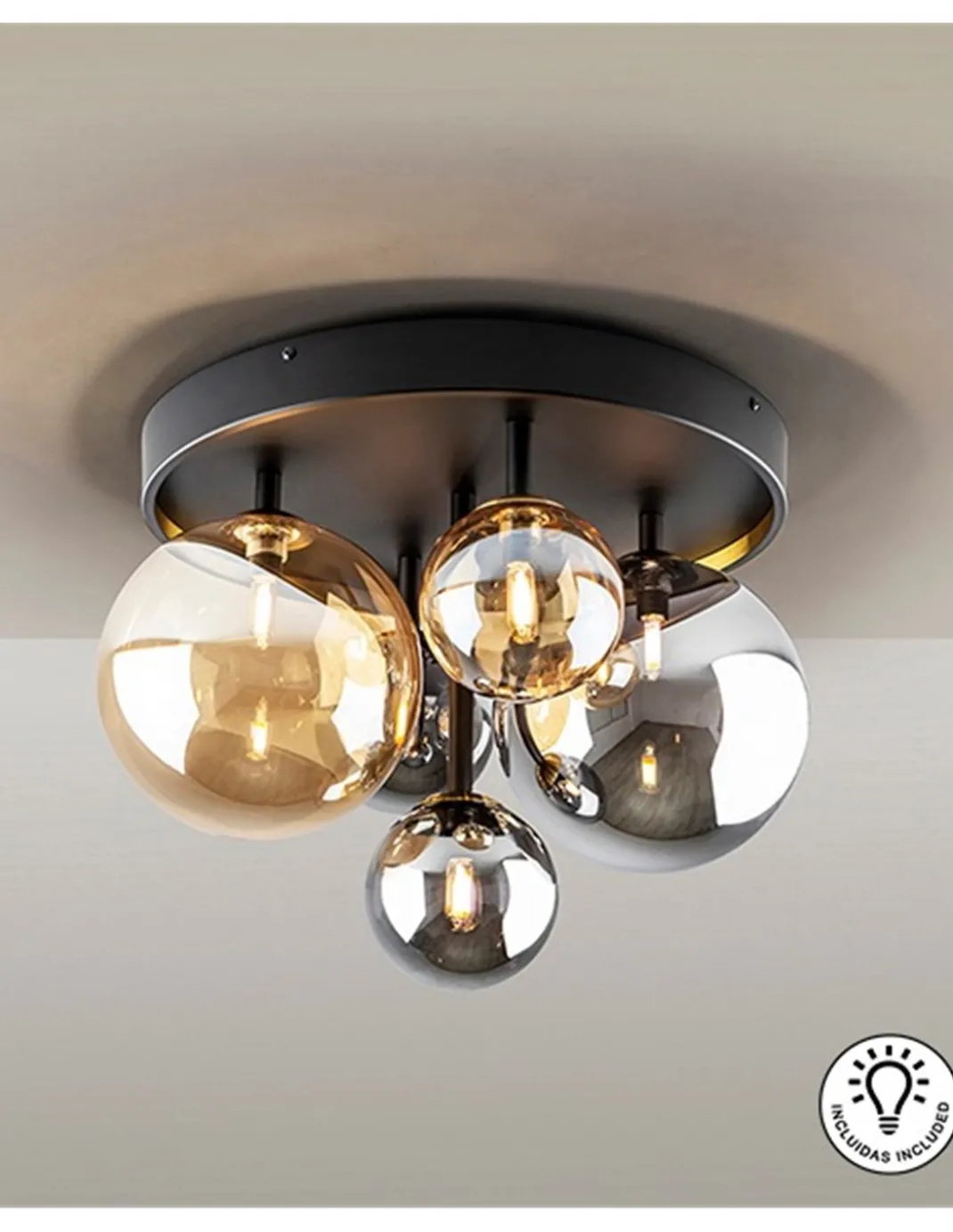 Plafón de techo Dark – Schuller – Lámpara decorativa con 5 tulipas de cristal