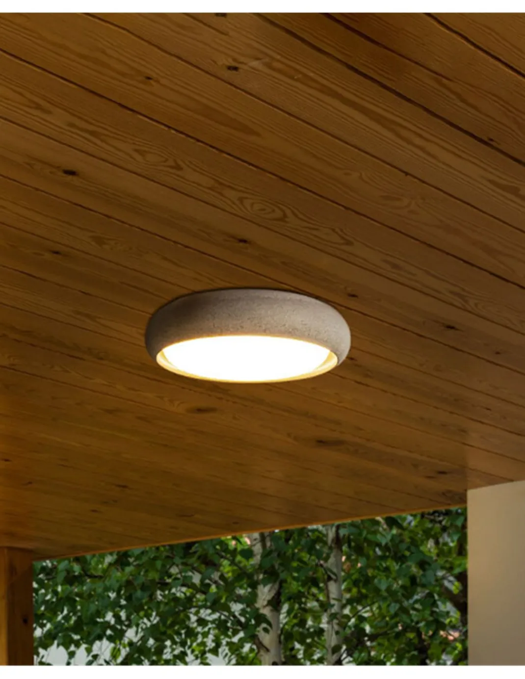 Plafón de techo de exterior Anga – Faro – Diseño redondo de cemento en 2 tamaños y colores