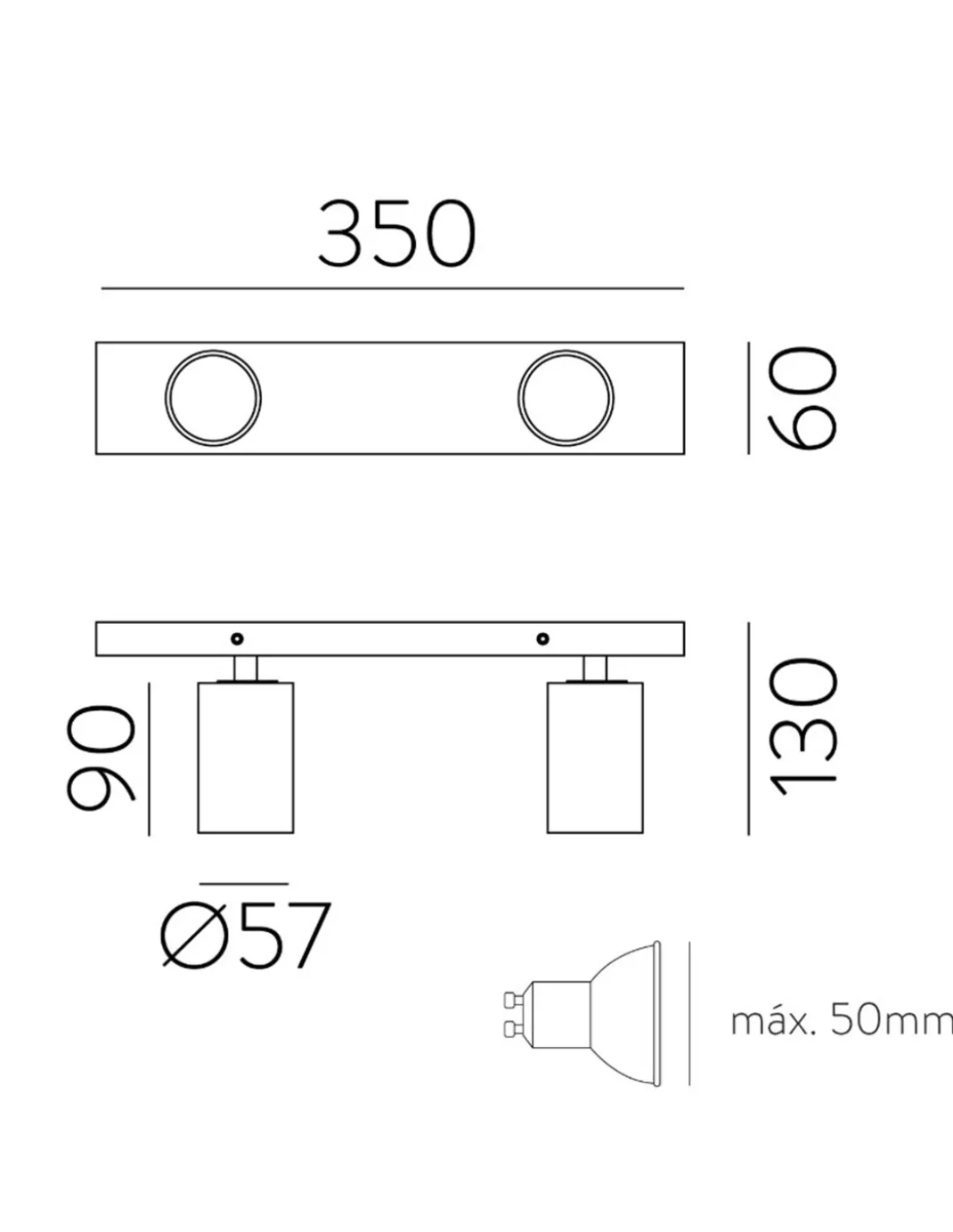 Plafón de techo Gina - ACB - Foco 2 o 3 luces orientables