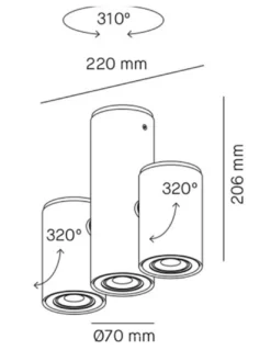 Plafón de techo Kronn 3 GU10 - Milán - Triple foco tubular de superficie y orientable