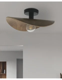 Plafón de techo Makala - IDP Lampshades - Plafón de madera ondulada con bombilla decorativa
