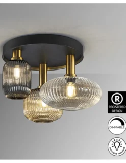 Plafón de techo Norma – Schuller – Lámpara de 3 luces, pantallas de cristal moldeado