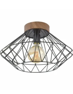 Plafón de techo Sequoia – IDP Lampshades – Lámpara jaula de metal y efecto madera
