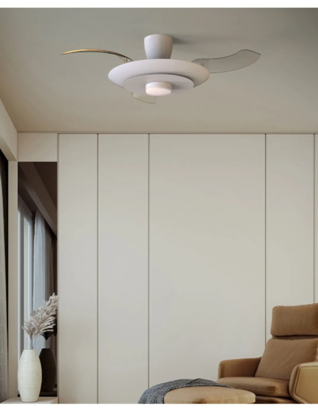 Plafón ventilador con luz Kyoto - Mantra - Ventilador blanco con aspas transparentes, luz regulable y motor ultrasilencioso