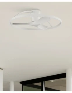 Plafón ventilador con luz Nepal II - Mantra - Ventilador blanco con aro decorativo, aspas reversibles y luz regulable