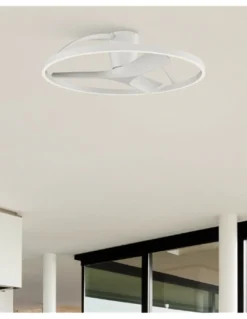 Plafón ventilador con luz Nepal II - Mantra - Ventilador blanco con aro decorativo, aspas reversibles y luz regulable