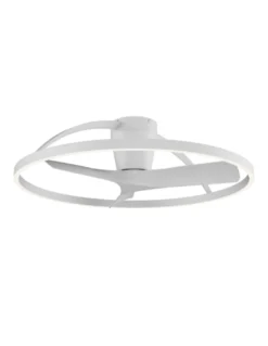 Plafón ventilador con luz Nepal II - Mantra - Ventilador blanco con aro decorativo, aspas reversibles y luz regulable