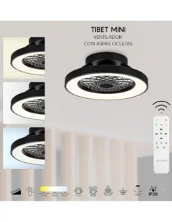 Plafón ventilador con luz Tibet Mini - Mantra - Negro con LED regulable, motor ultrasilencioso y mando a distancia