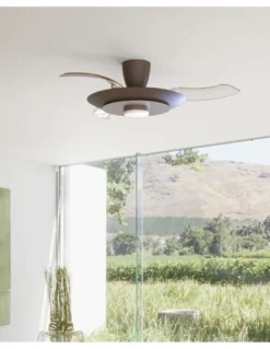 Plafón ventilador Kyoto - Mantra - Lámpara ventilador decorativa, color café y níquel con aspas despegables