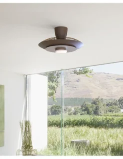 Plafón ventilador Kyoto - Mantra - Lámpara ventilador decorativa, color café y níquel con aspas despegables