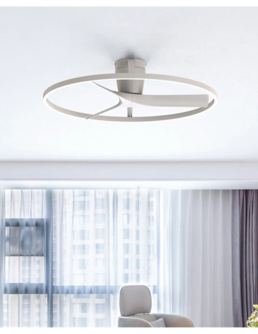 Plafón ventilador Nepal II - Mantra - Ventilador de aro blanco, diseño contemporáneo y ultrasilencioso