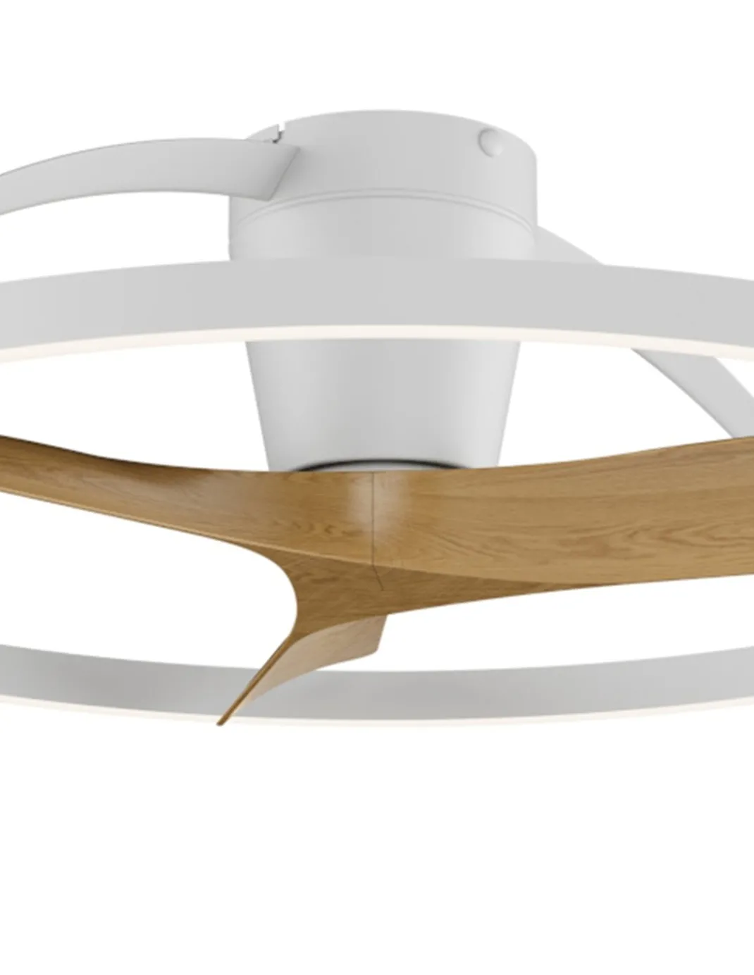 Plafón ventilador Nepal II - Mantra - Aro decorativo, acabado blanco y madera y luz regulable