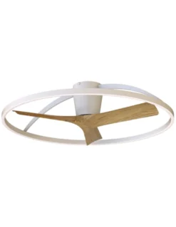 Plafón ventilador Nepal II - Mantra - Aro decorativo, acabado blanco y madera y luz regulable