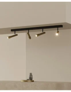 Regleta de techo Ycro - Aromas - Foco de techo proyector dorado y negro, 4 luces LED regulables Dali/Push