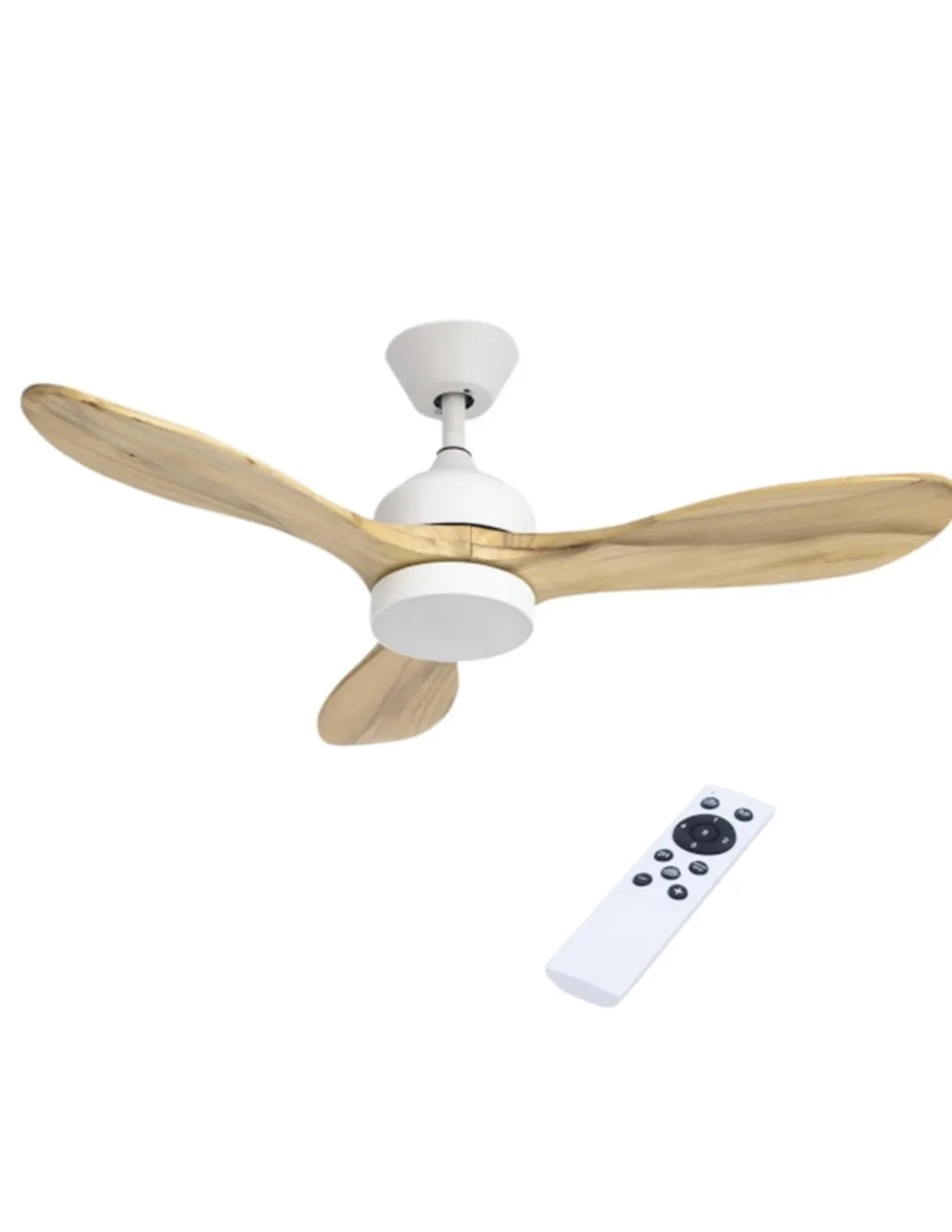 Ventilador con luz Calar - FORLIGHT - Ventilador ultrasilencioso, blanco y madera, LED regulable