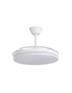 Ventilador con luz Dublin - AJP - Ventilador blanco ultrasilencioso con 3 aspas retráctiles y mando a distancia
