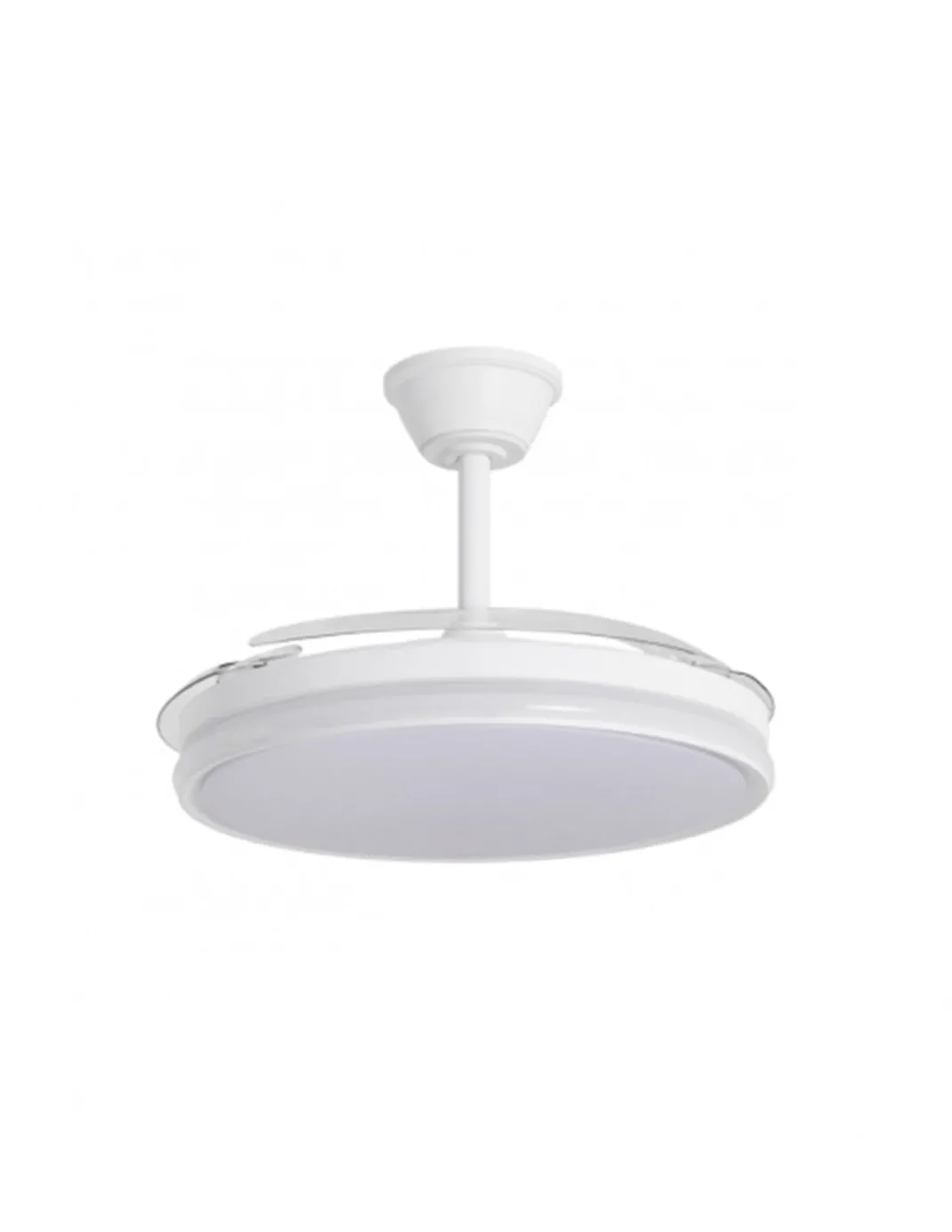 Ventilador con luz Dublin - AJP - Ventilador blanco ultrasilencioso con 3 aspas retráctiles y mando a distancia