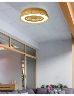 Ventilador con luz Indonesia Mini – Mantra – Plafón de ratán, LED regulable con mando a distancia, 4 velocidades