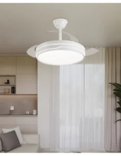 Ventilador con luz Lima - AJP - Blanco con 3 aspas retráctiles y mando a distancia