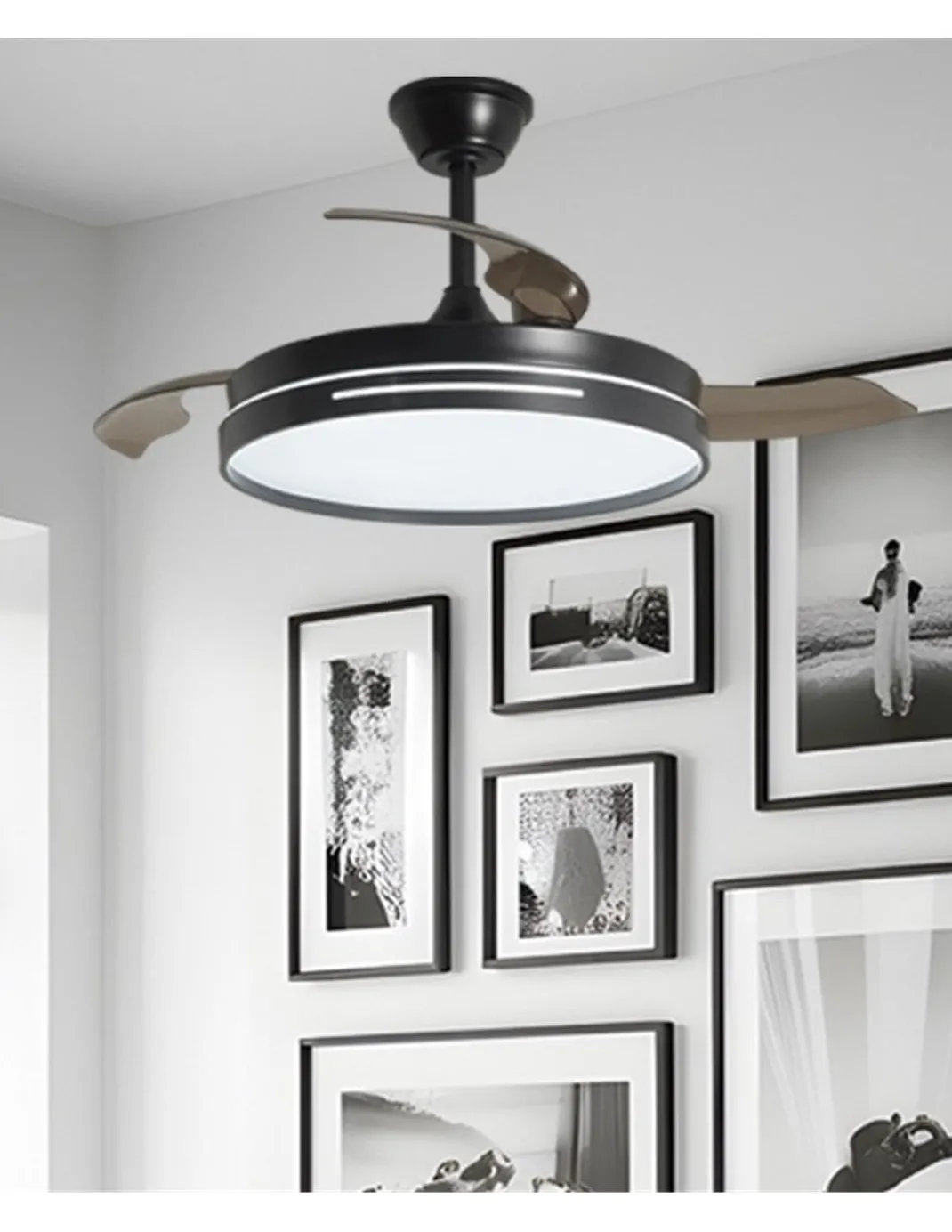 Ventilador con luz Mini Togo - AJP - Negro ultrasilencioso con 3 aspas retráctiles y mando a distancia