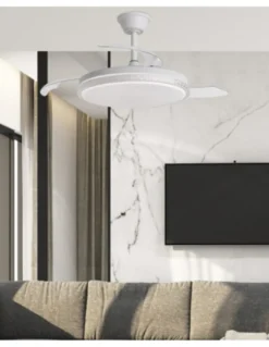 Ventilador con luz Nova - AJP - Ventilador blanco ultrasilencioso con 3 aspas retráctiles y mando a distancia
