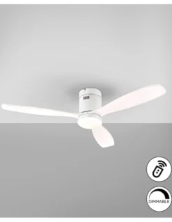 Ventilador con luz Siroco – Schuller – Palas de madera blanca, motor DC, 6 velocidades