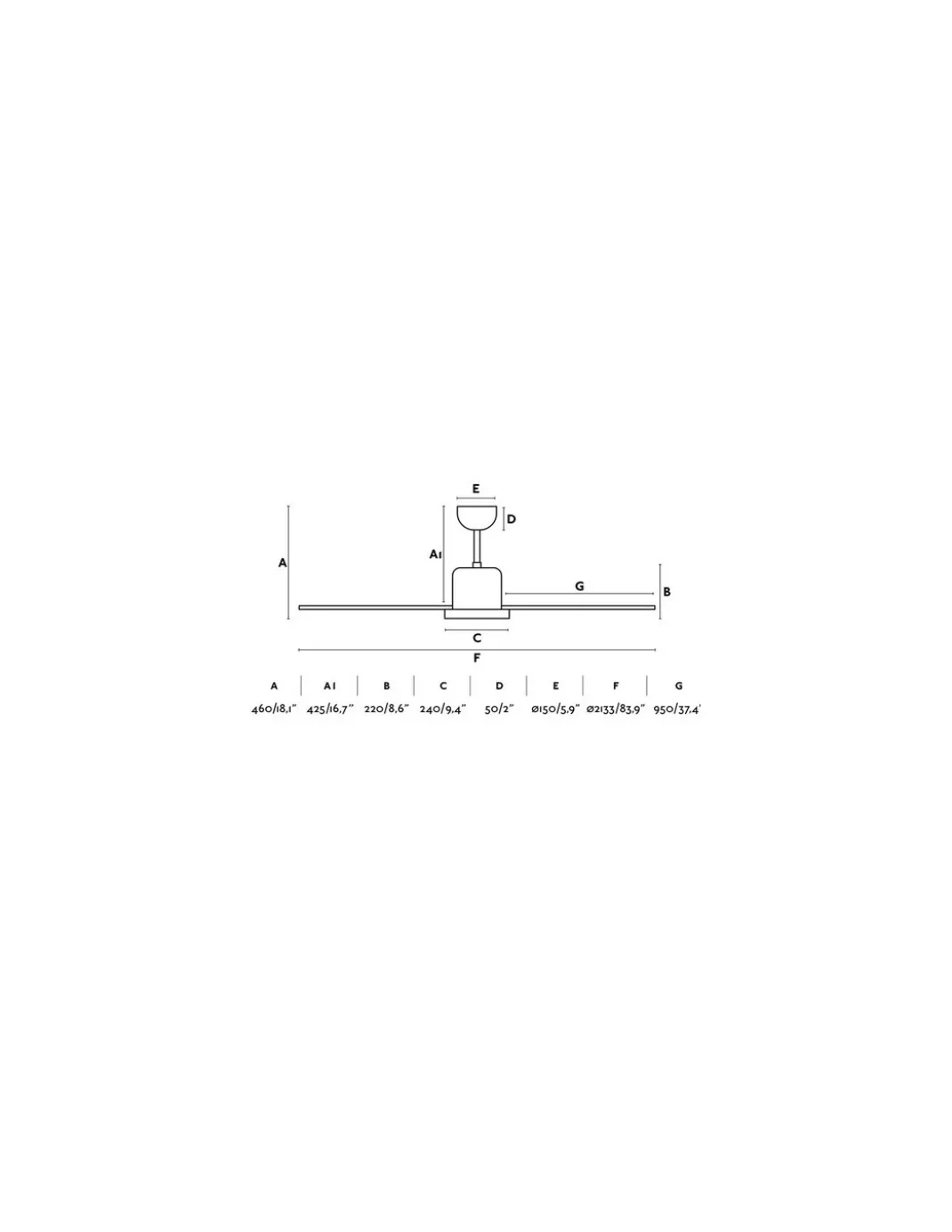 Ventilador de techo Andros - Faro - Ventildor sin luz de gran tamaño (213 cm)