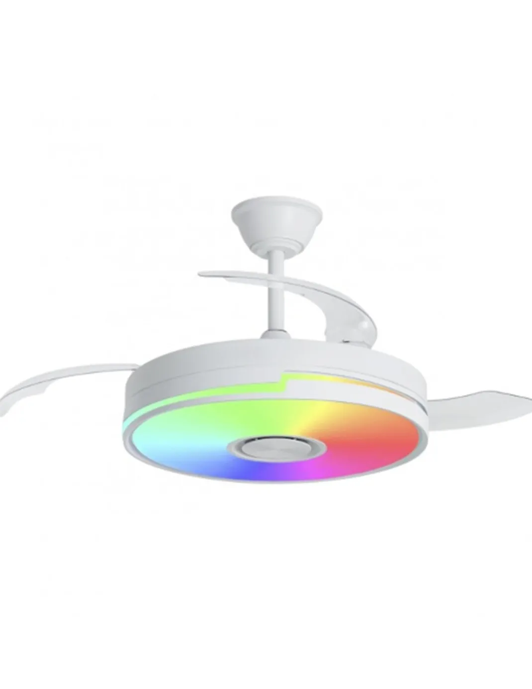 Ventilador de techo con luz Auron - AJP - Ventilador blanco con RGB, altavoz Bluetooth y aspas retráctiles