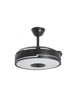 Ventilador de techo con luz Auron - AJP - Luz RGB, altavoz Bluetooth y acabado negro con aspas retráctiles
