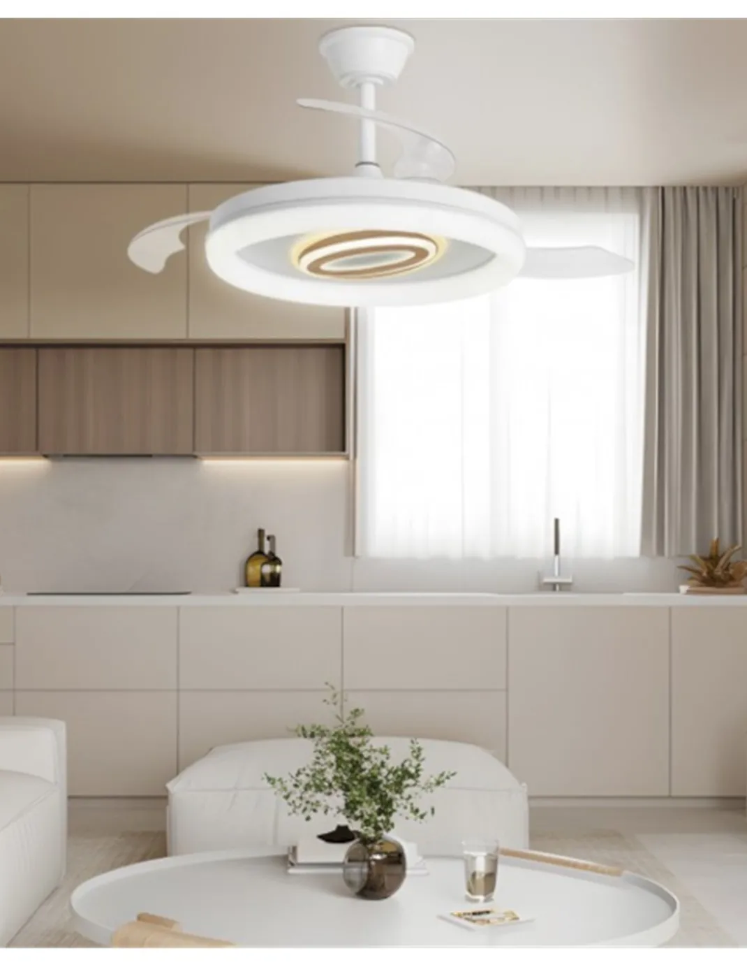 Ventilador de techo con luz Bribón - AJP - Lámpara ventilador decorativa con aspas retráctiles y modo brisa