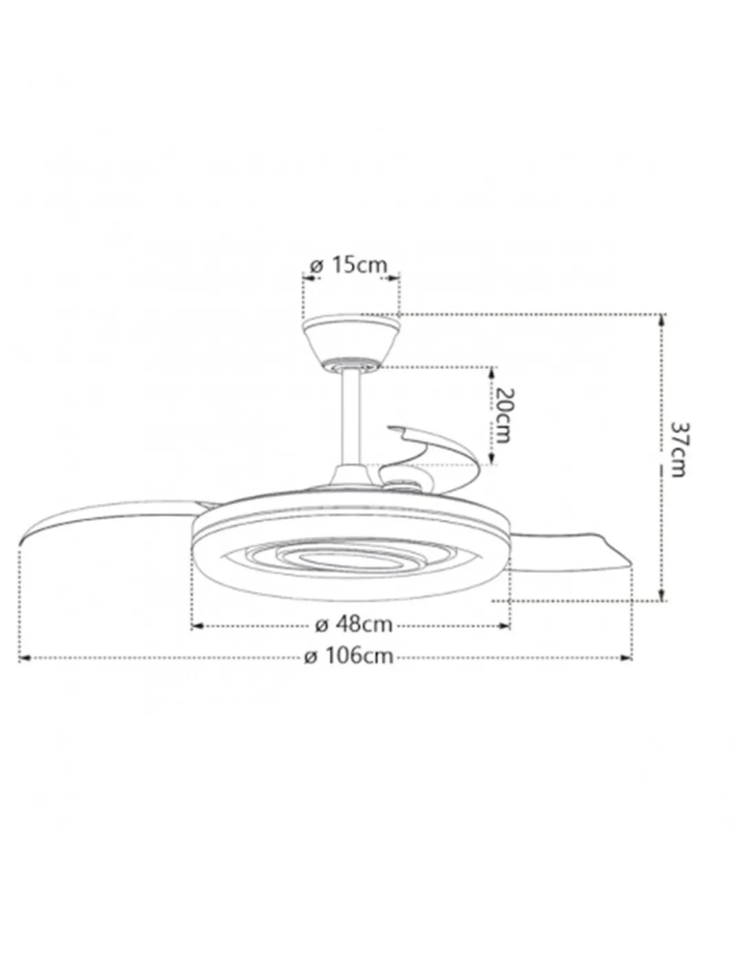 Ventilador de techo con luz Bribón - AJP - Lámpara ventilador decorativa con aspas retráctiles y modo brisa