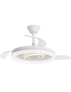 Ventilador de techo con luz Bribón - AJP - Blanco con difusor decorativo, aspas retráctiles y modo brisa
