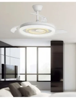 Ventilador de techo con luz Bribón - AJP - Ventilador blanco con luz regulable, aspas retráctiles y difusor decorativo